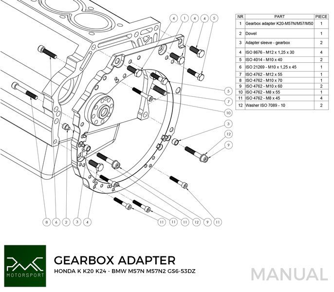 PMC Getriebeadapterplatte Honda K K20 K24