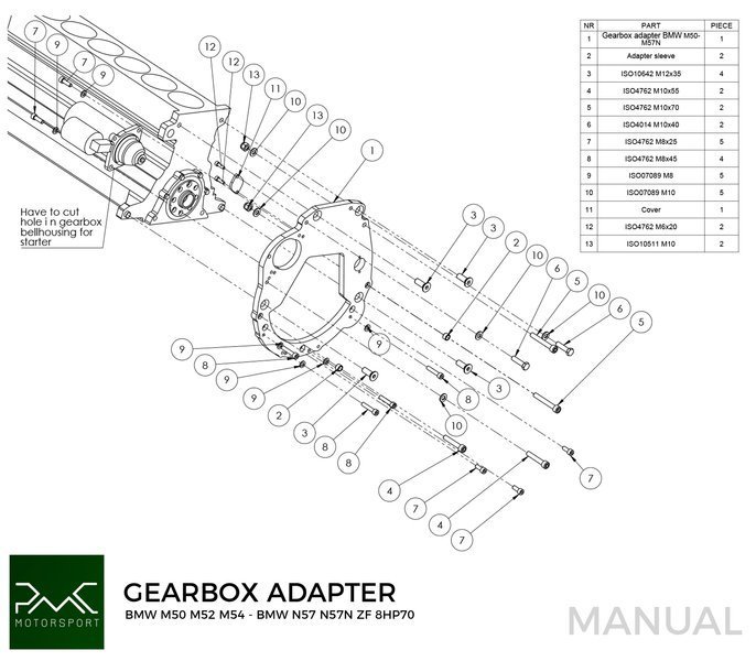PMC-Getriebeadapterplatte BMW M50 S50 M52 M54